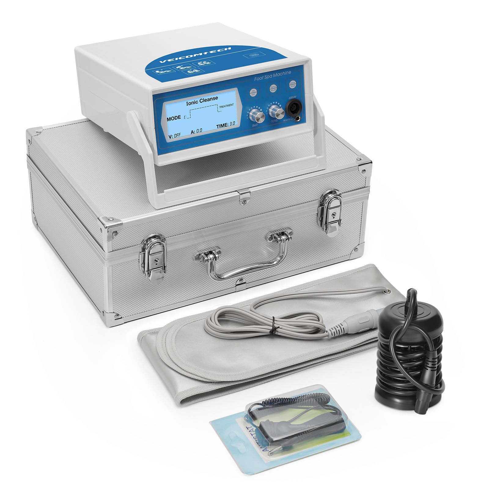 veicomtech Upgrade Ionic Foot Bath Detox Machine Foot Detox Machine 3 in1 Detox Foot SPA System with Wrist Strap Far Infrared Waistbelt Array and 2 Pads (Blue)